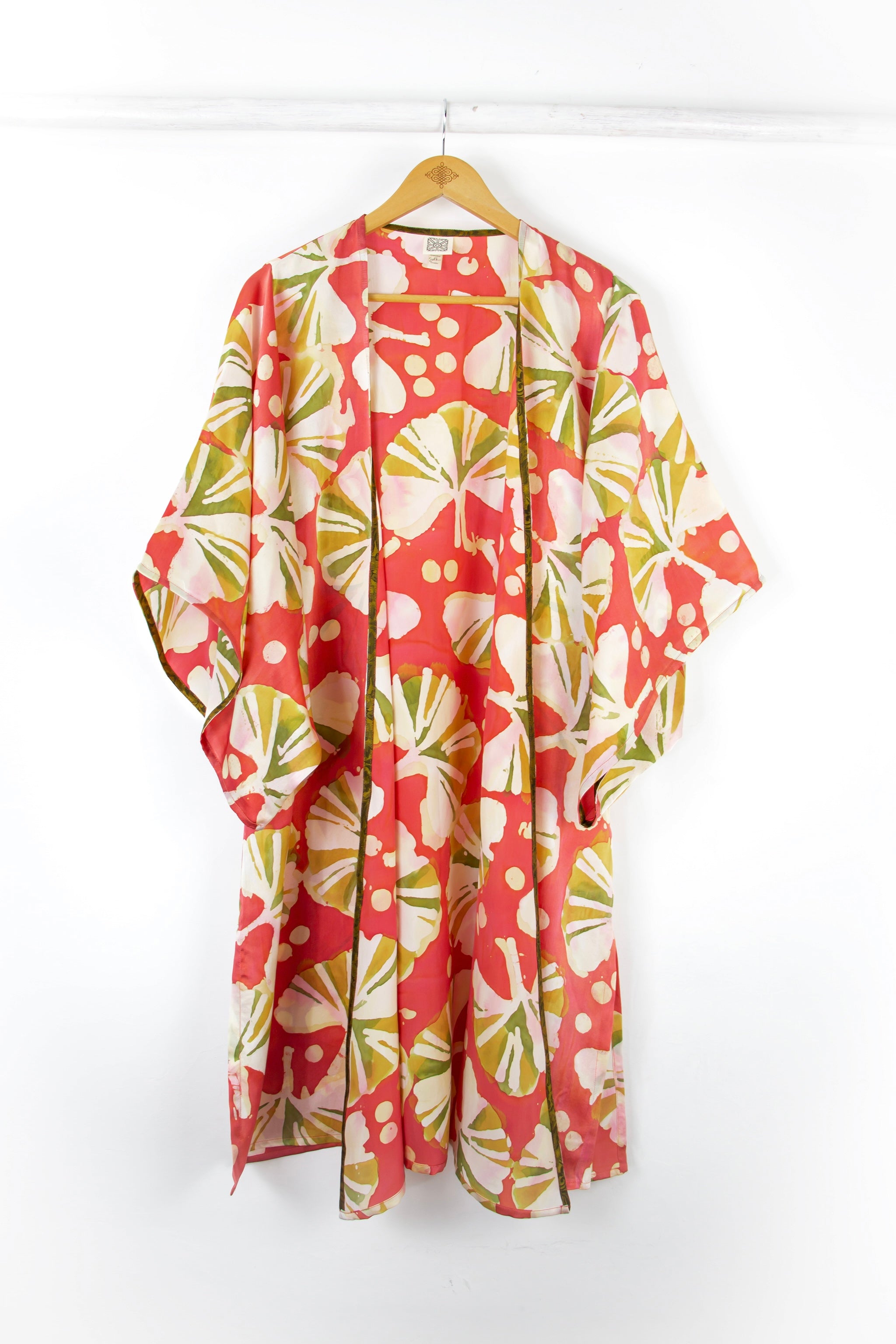 Hand Painted Silk Kimono - 6669M - Ginkgo Papaya