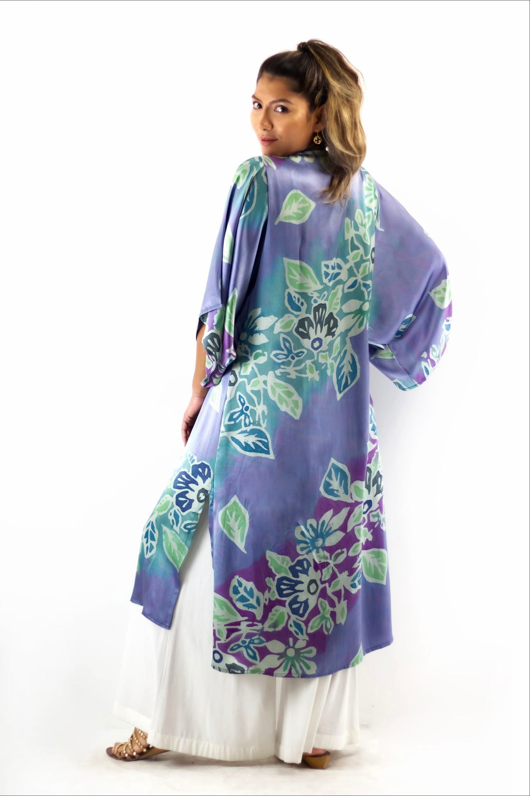Hand Painted Long Silk Kimono 6669L - Floral Reef