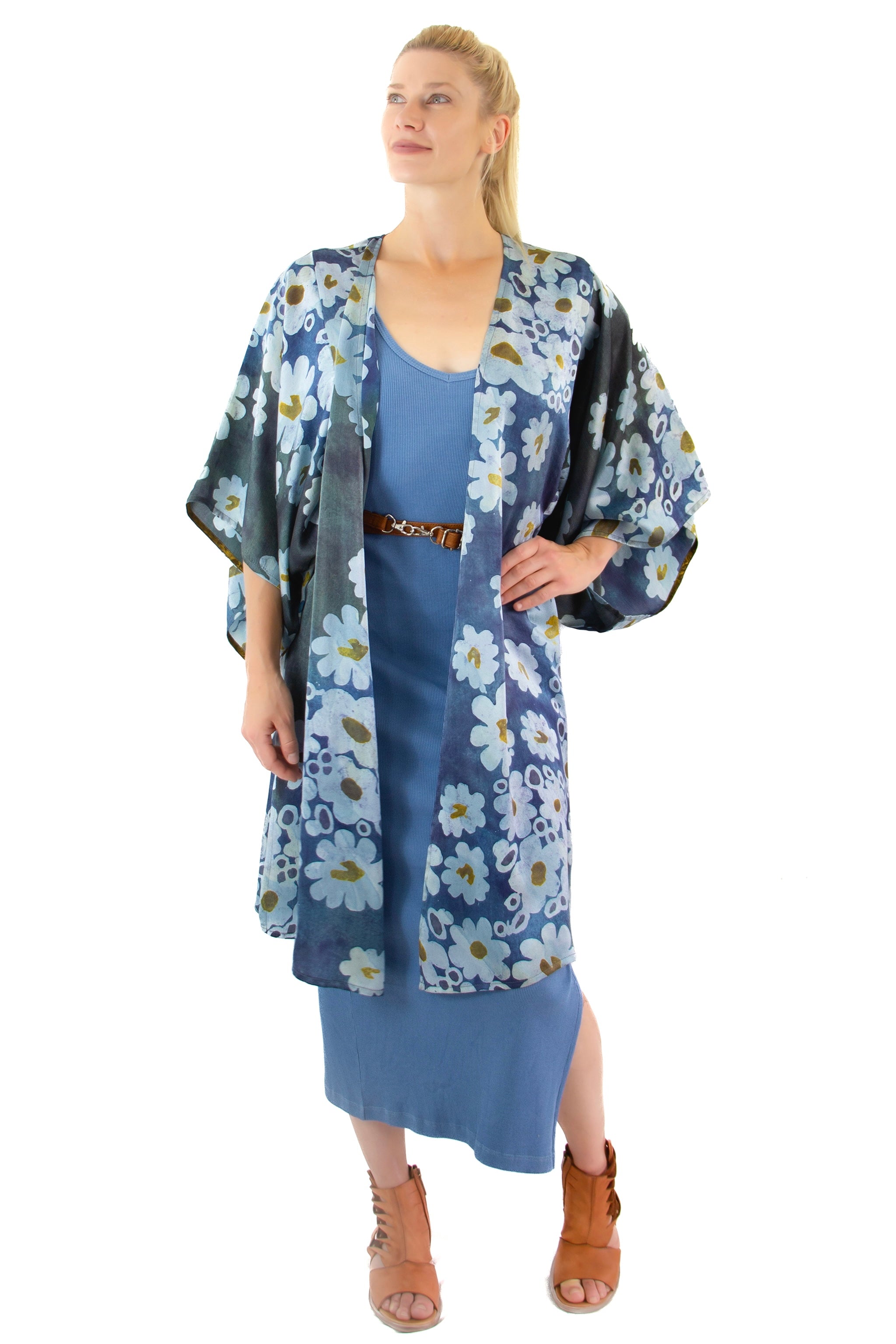 Hand Painted Silk Kimono - 6669M - Afloat - Indi