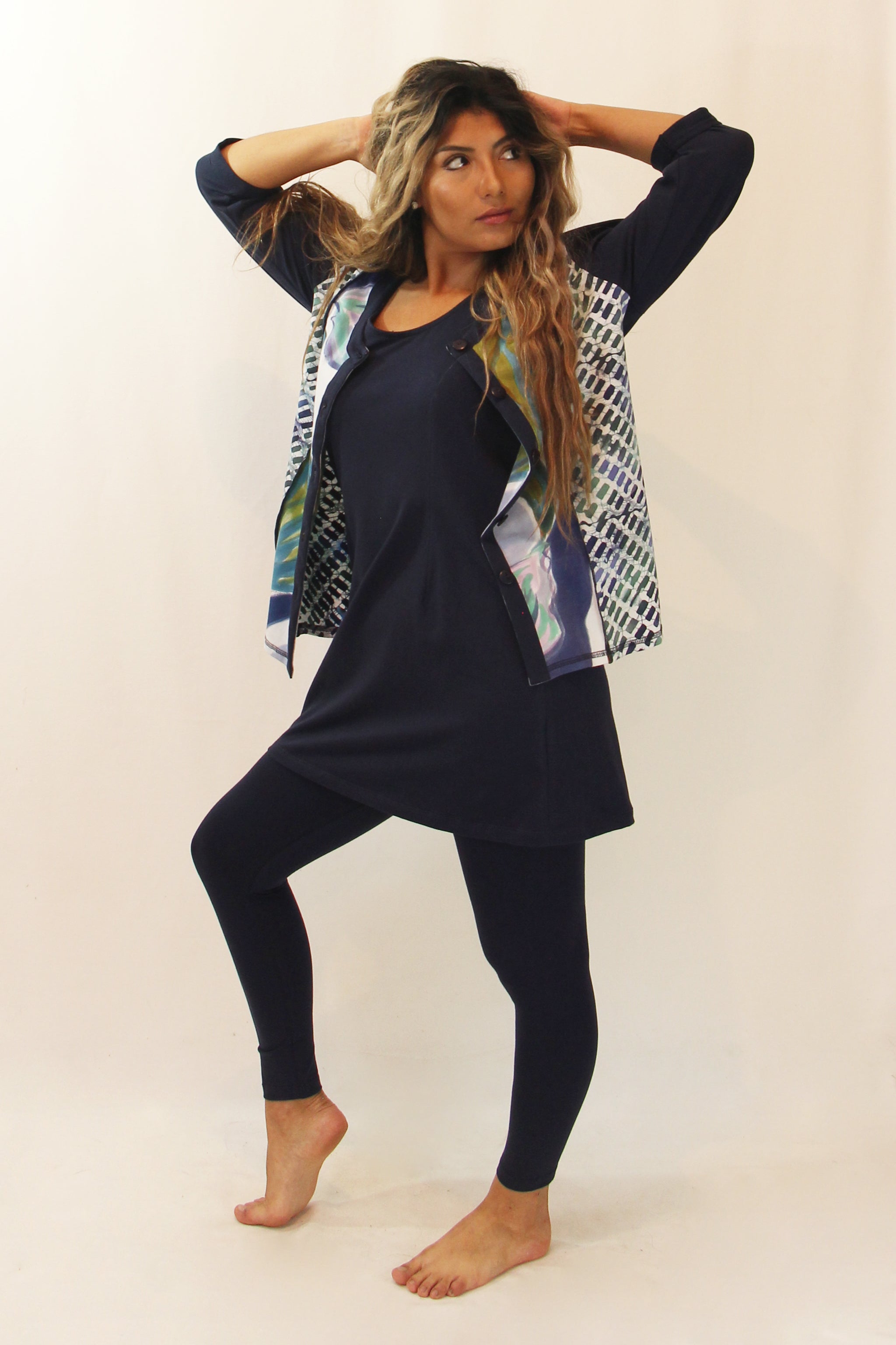 Hand-Painted Crop Leggings - Blue Magnolia