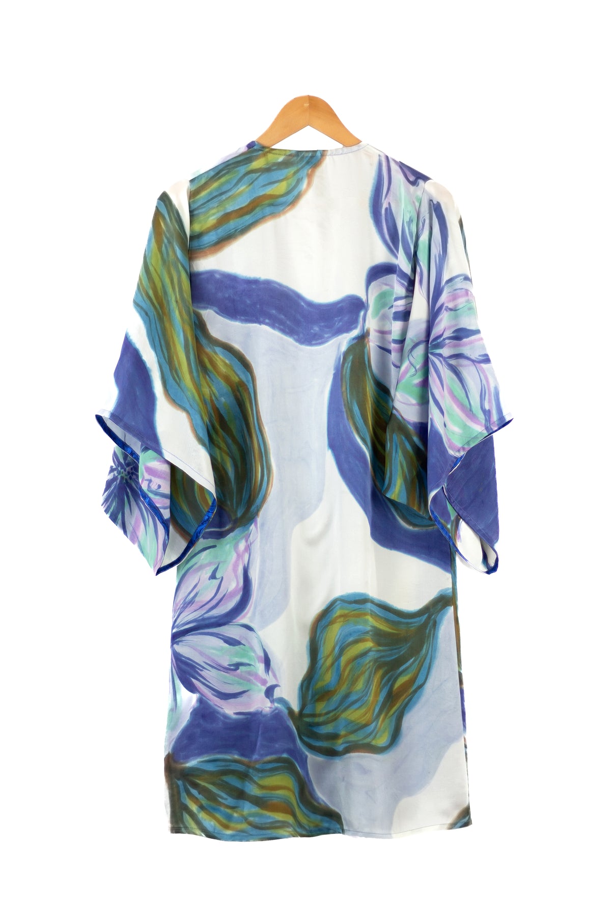 Hand Painted Silk Kimono (Mid Length) - Blue Magnolia