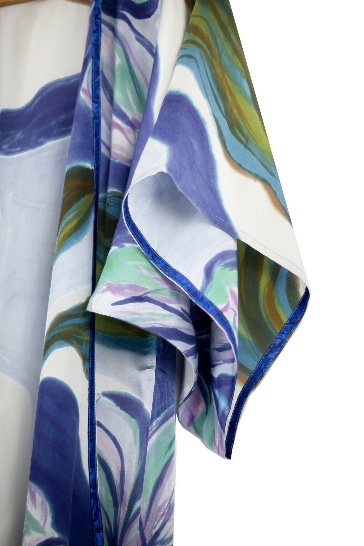 Hand Painted Silk Kimono (Mid Length) - Blue Magnolia