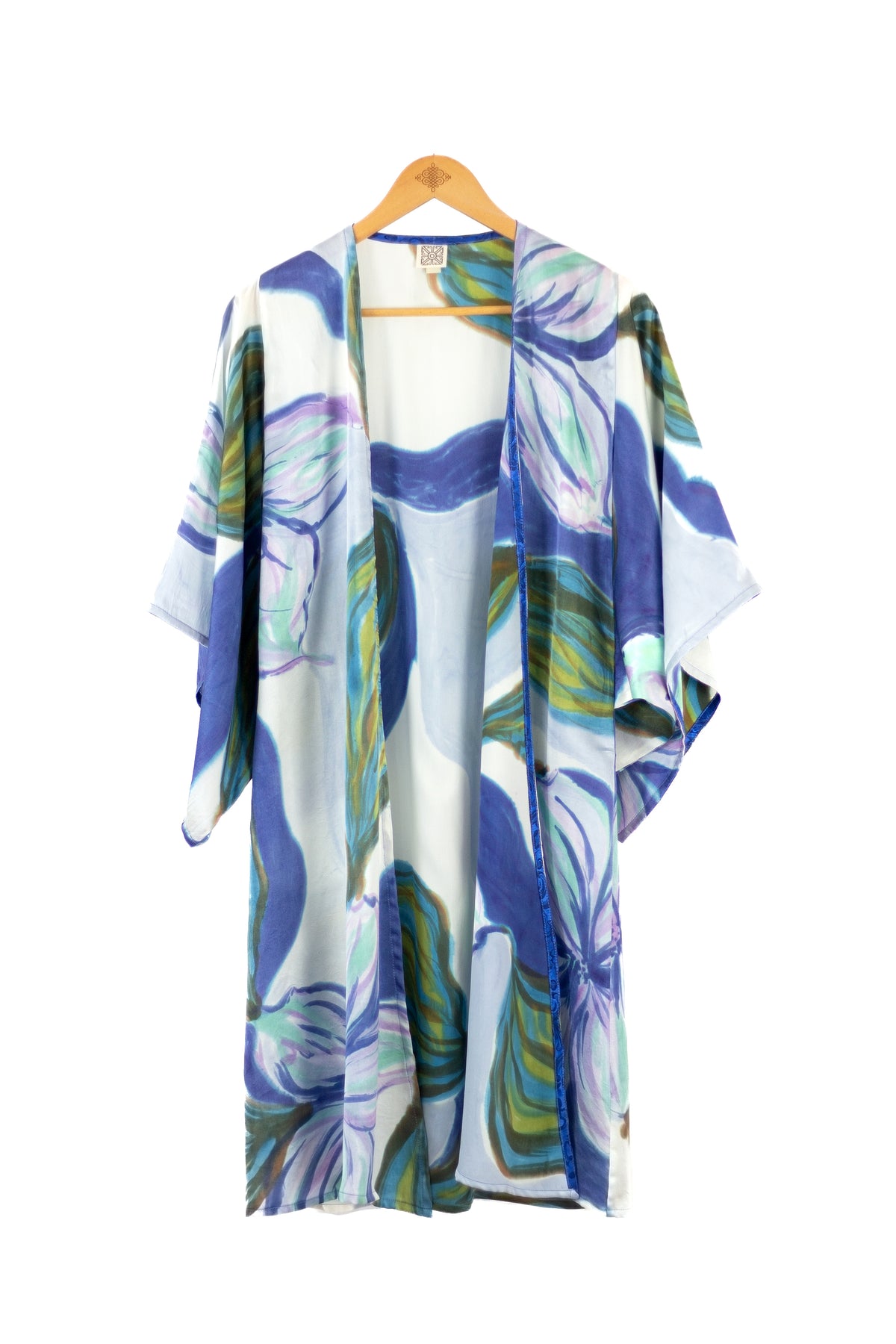 Hand Painted Silk Kimono (Mid Length) - Blue Magnolia