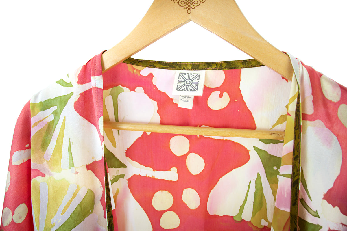 Hand Painted Silk Kimono (Mid Length) - Ginkgo Papaya