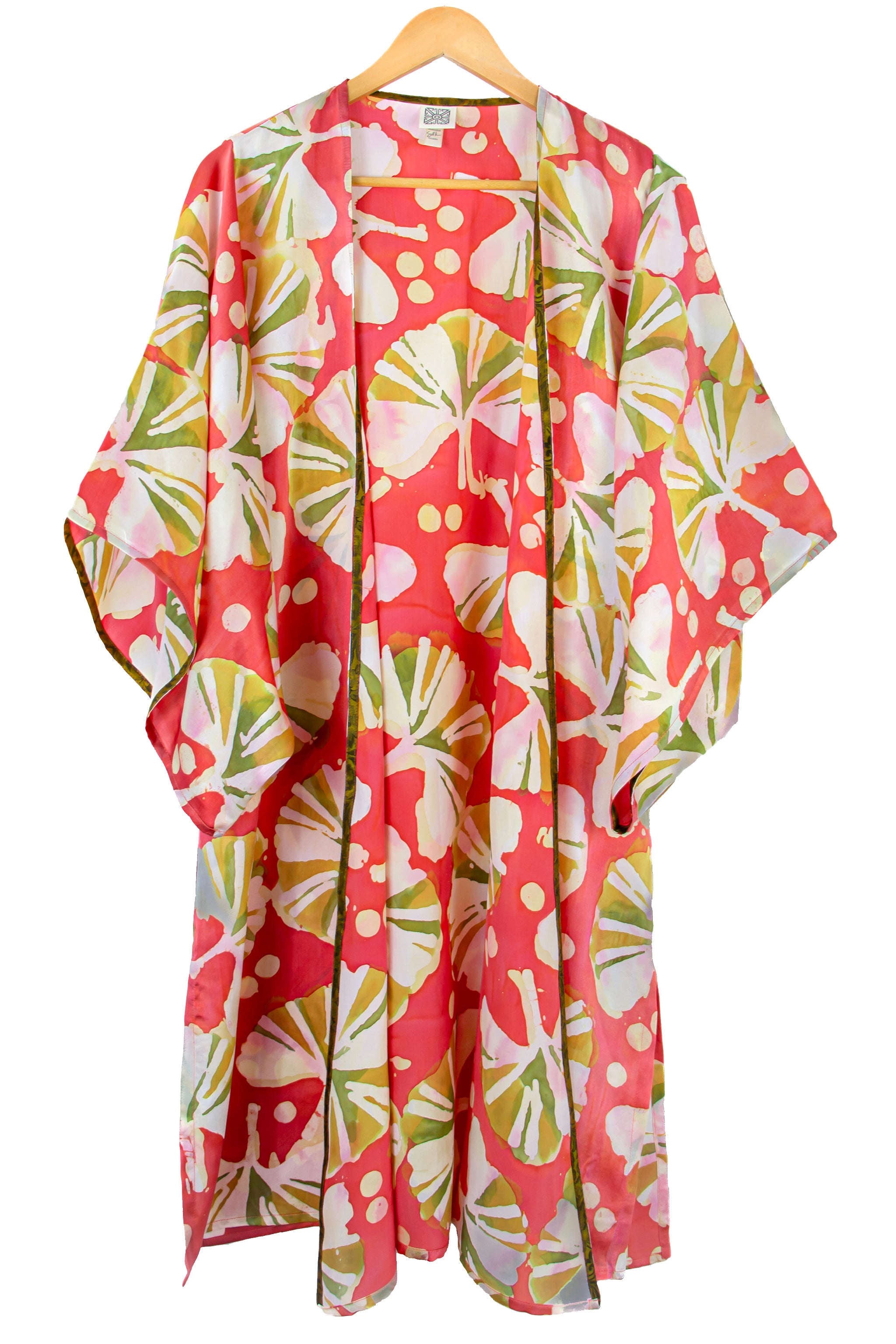 Hand Painted Silk Kimono (Mid Length) - Ginkgo Papaya