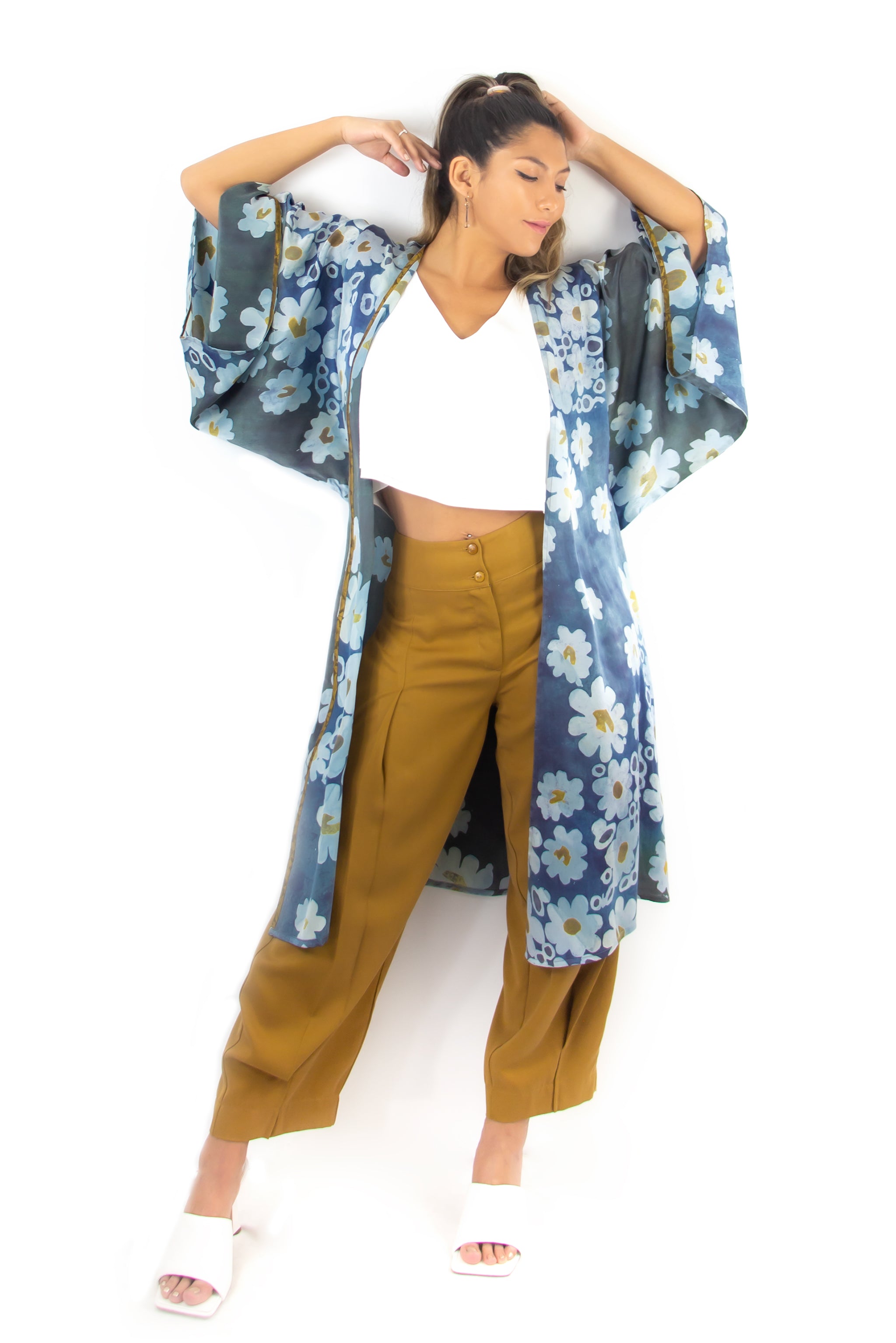 Hand Painted Silk Kimono (Mid Length) - Afloat