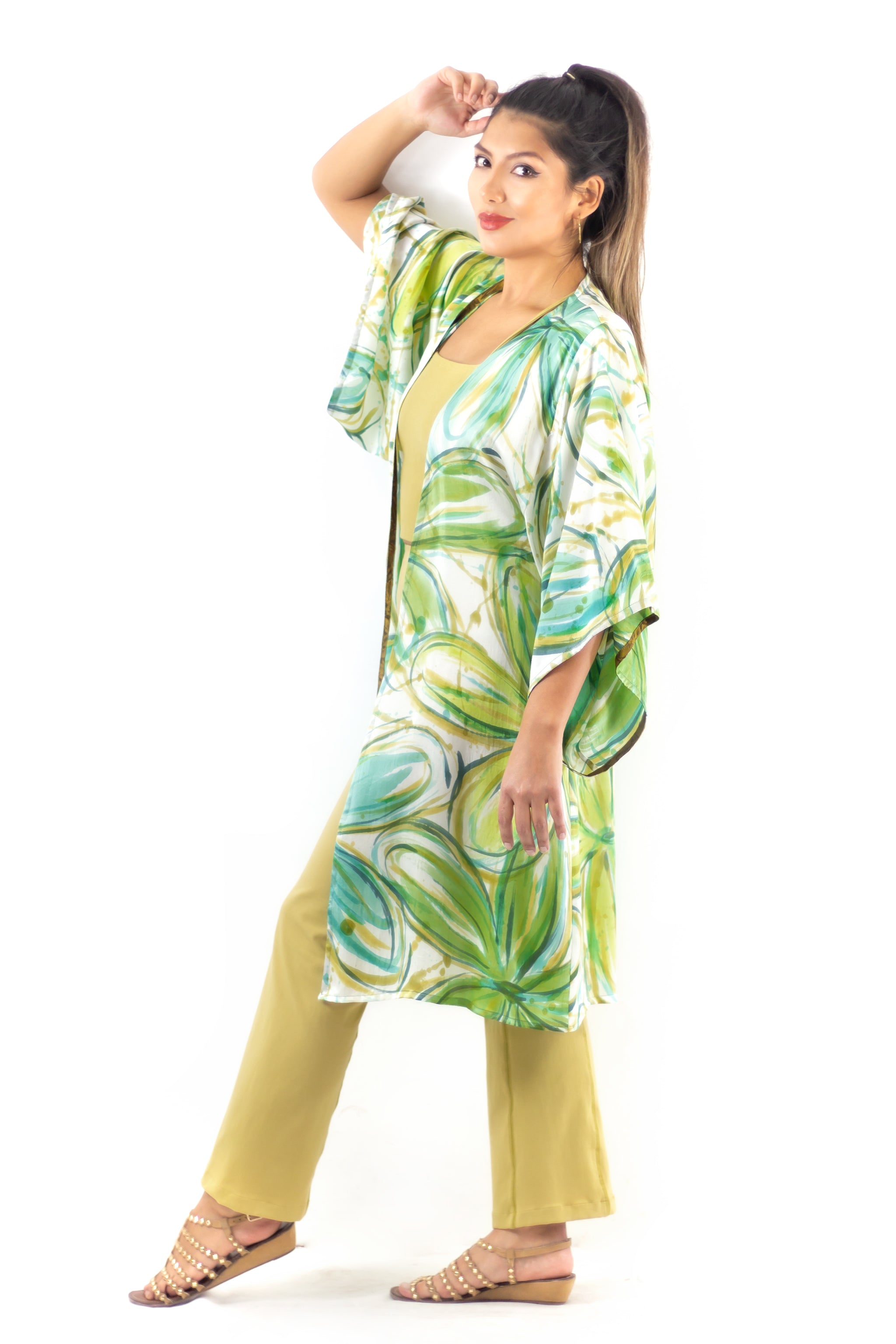 Hand Painted Silk Kimono (Mid Length) - Flower Power