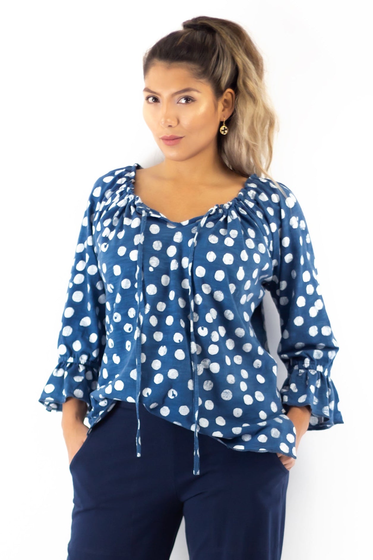 Peasant Top - Effervescence Motif - Pale Indi