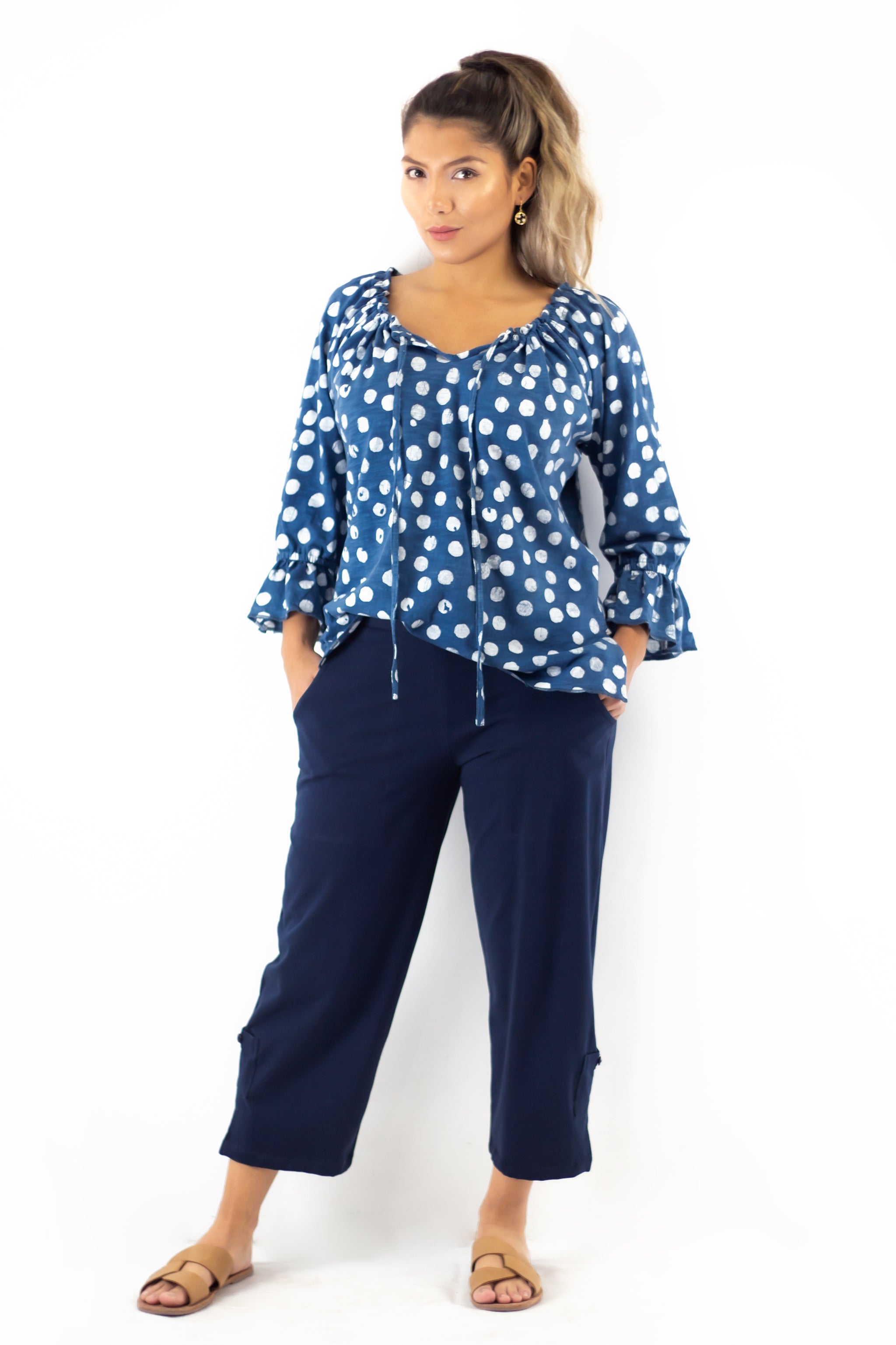 Peasant Top - Effervescence Motif - Pale Indi