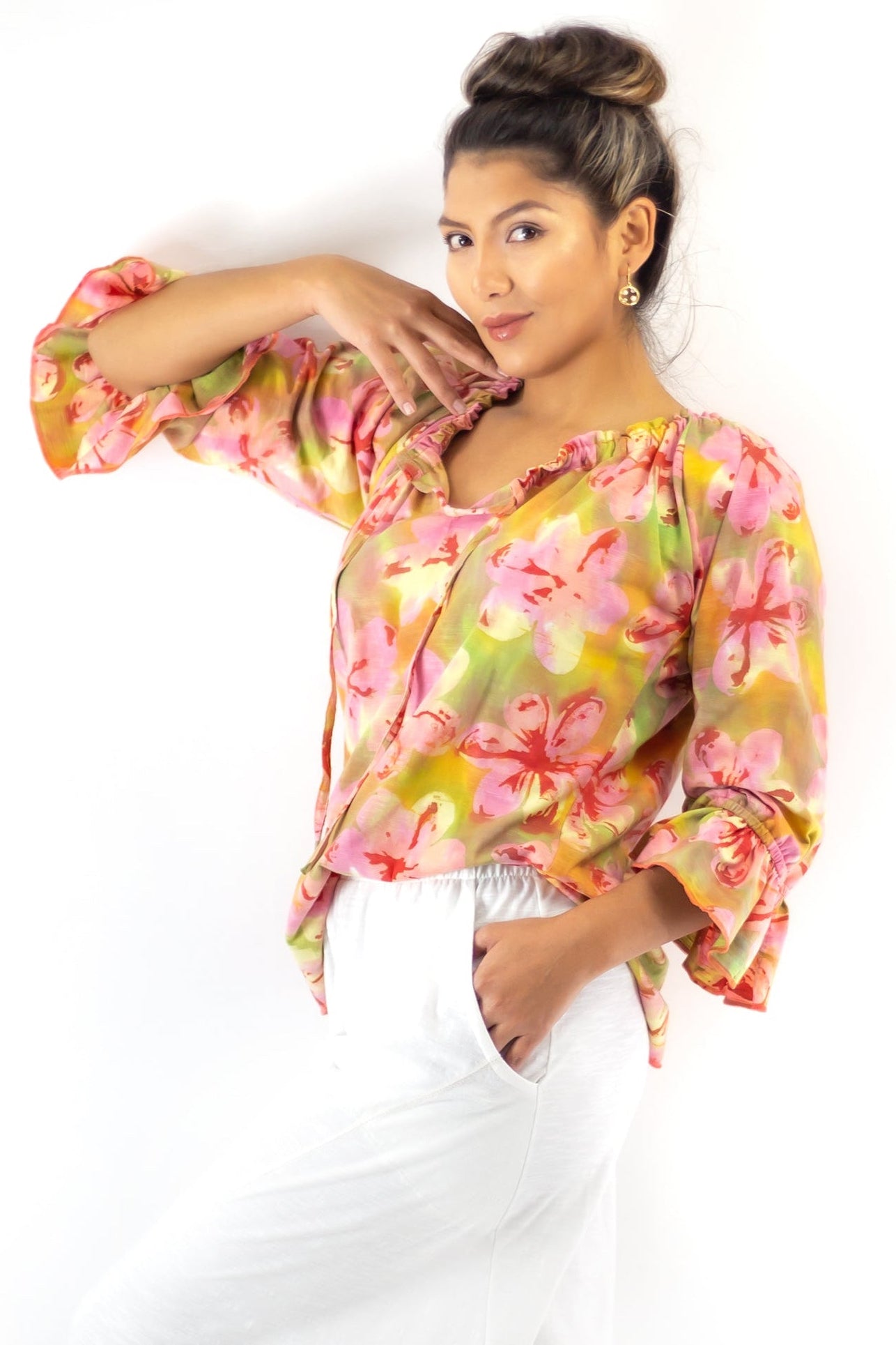 Peasant Top - Zinnie Motif