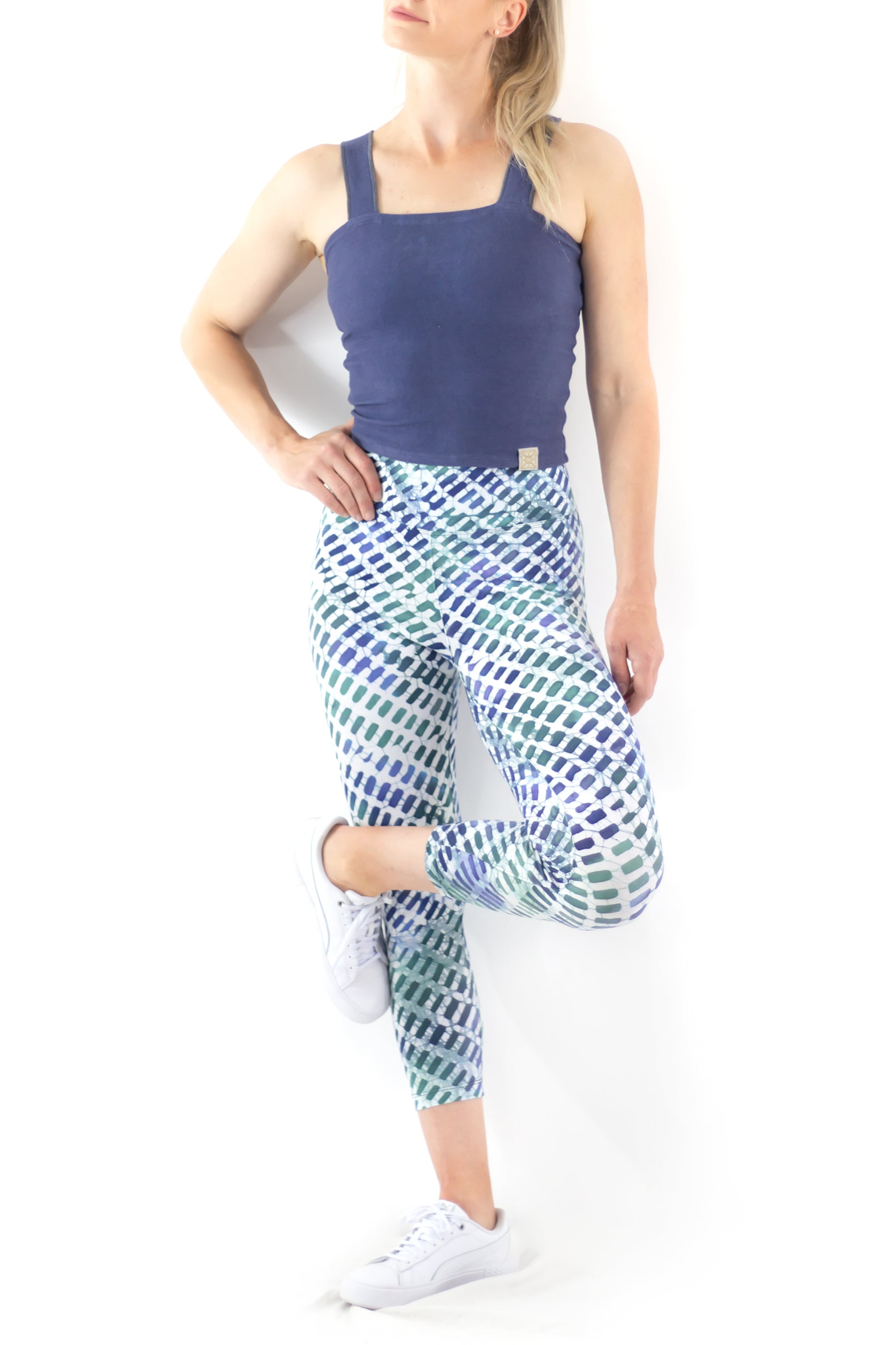 Hand Painted Leggings or Crops - Blue Lattice