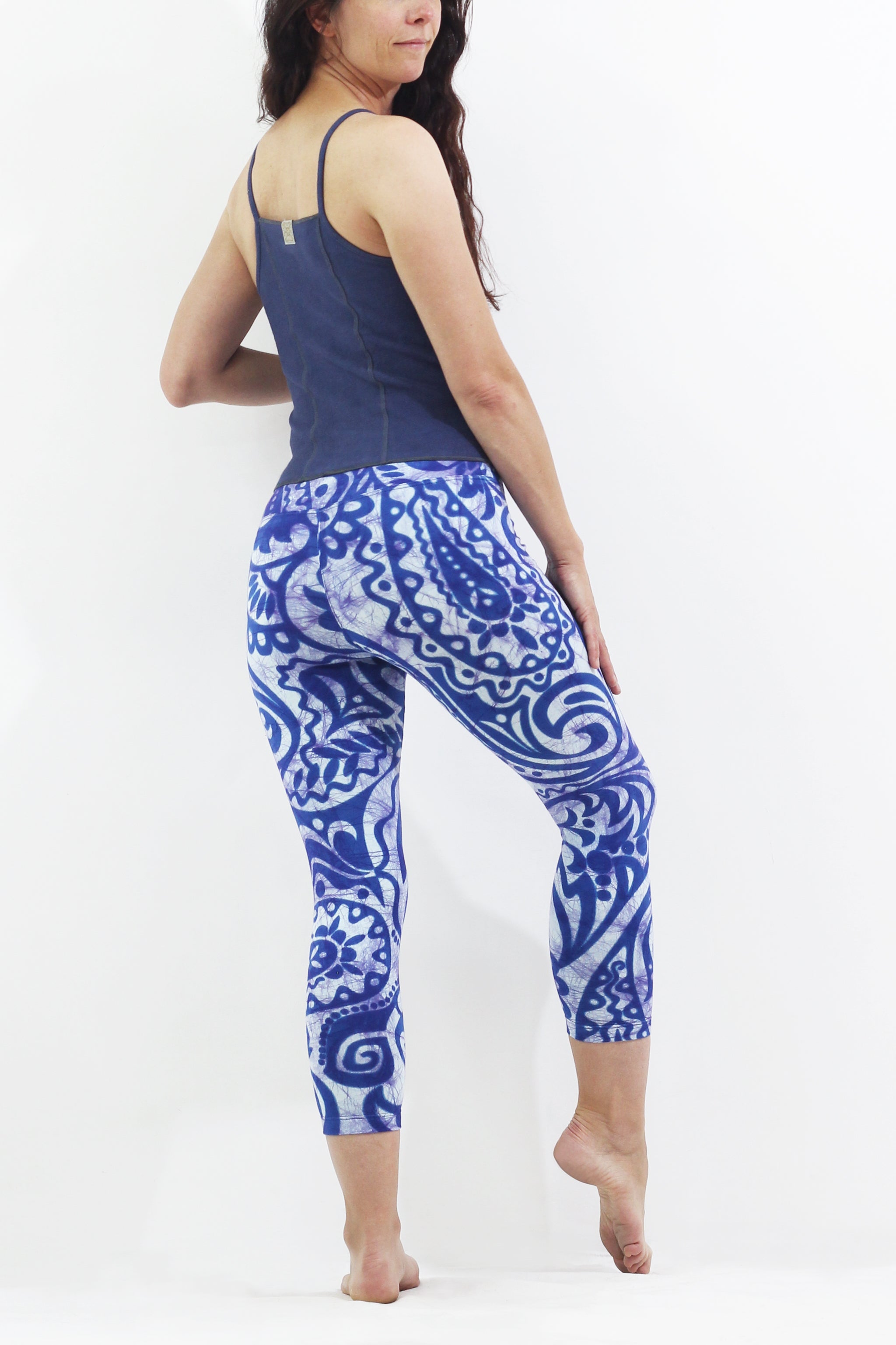 Hand Painted Leggings or Crops - Royal Paisley