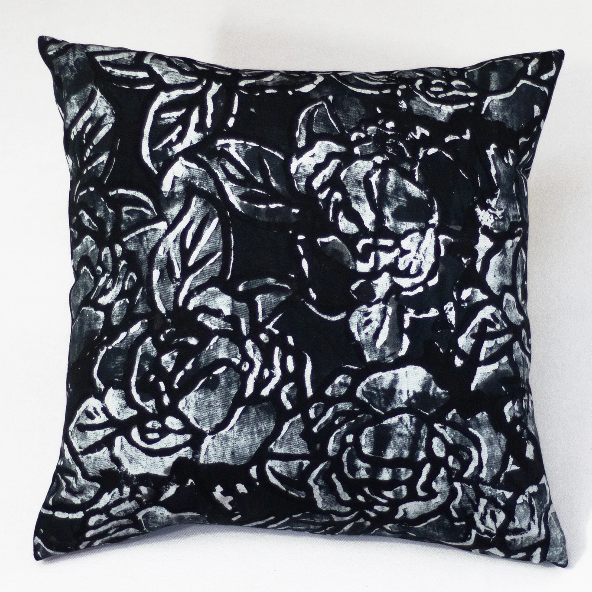 Hand Painted Accent Pillow Cover - Black Rose