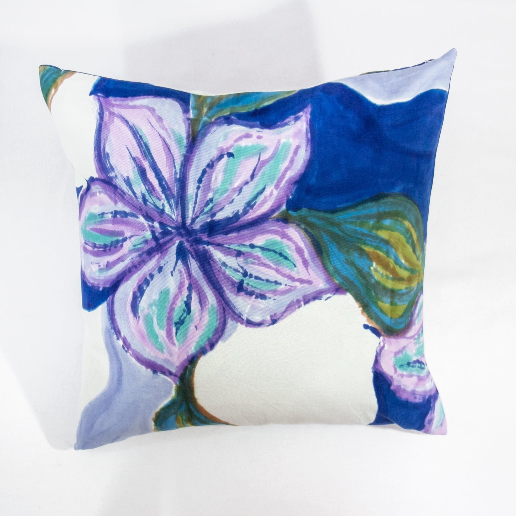 Hand Painted Accent Pillow Cover - Magnolia Blue