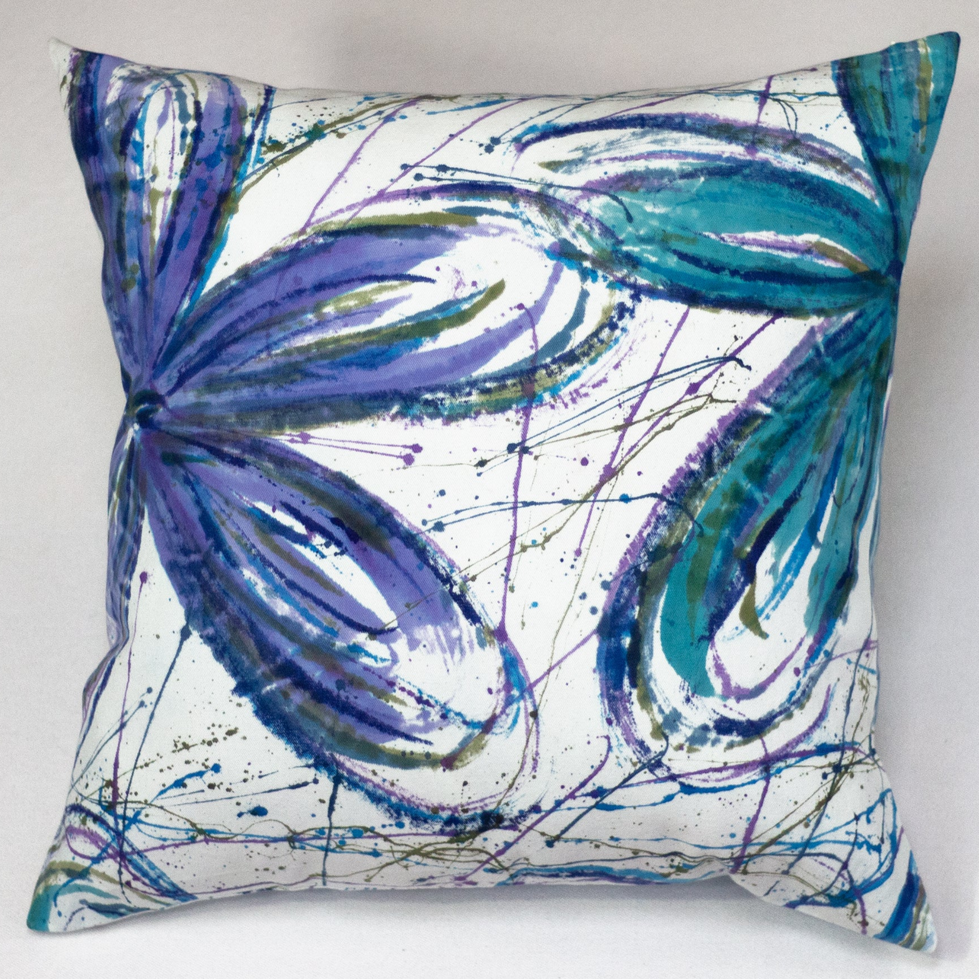 Hand Painted Accent Pillow Cover - Flower Power Blues