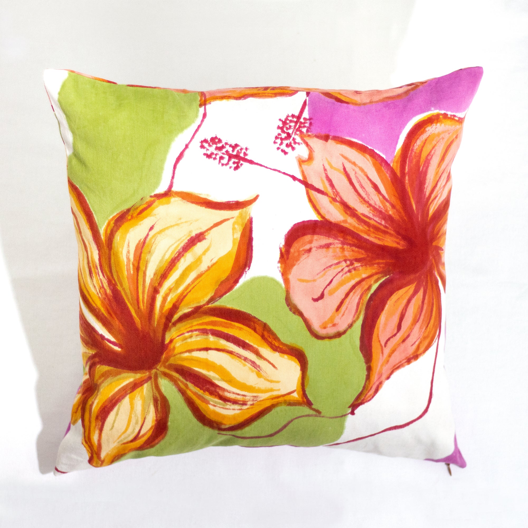 Hand Painted Accent Pillow Cover - Hibiscus