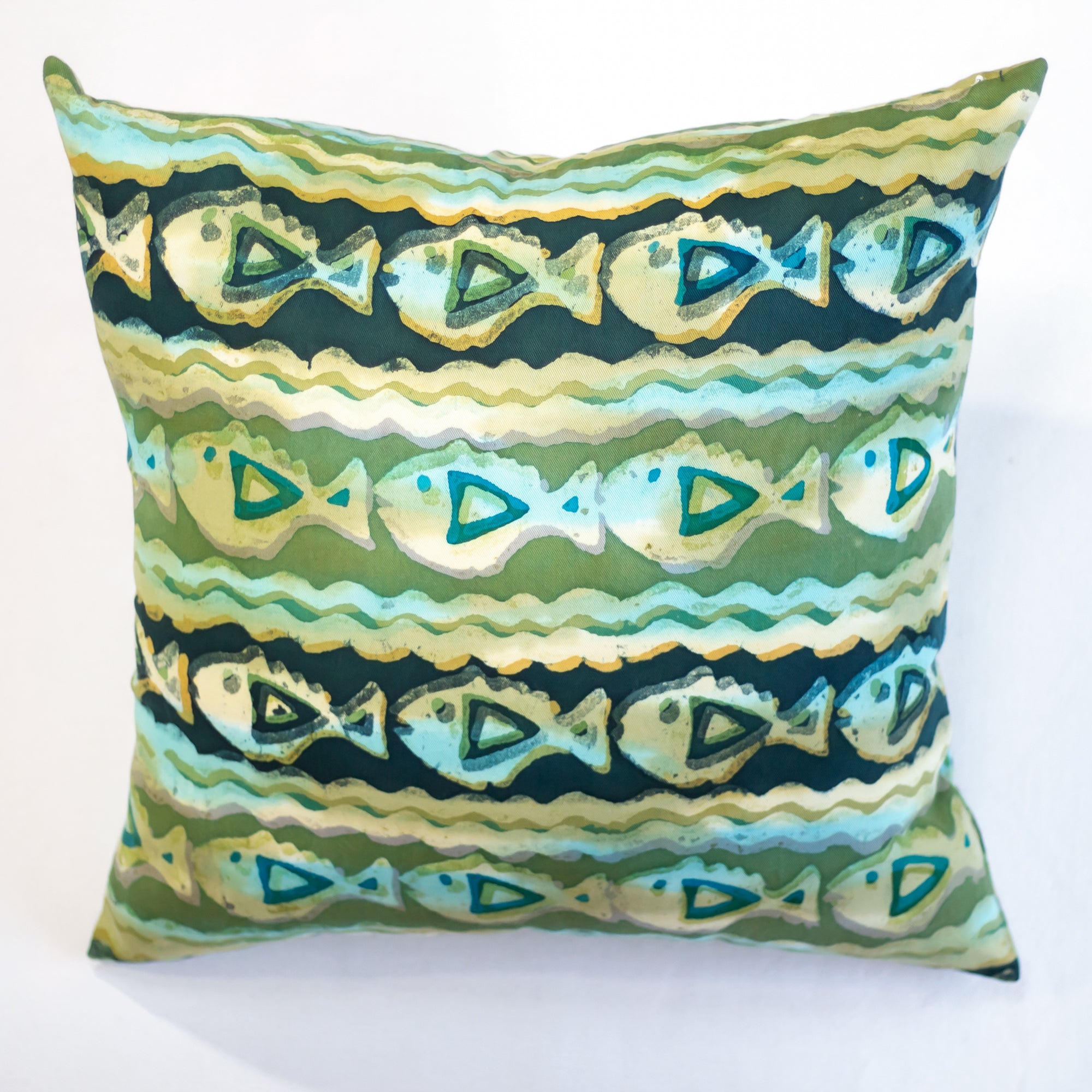 Hand Painted Accent Pillow Cover - Piranhas Parade