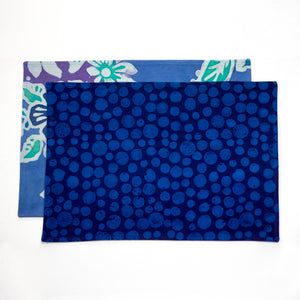 Hand Painted Placemats, Napkins, and Table Runners - Floral Reef/Blue Bubbles