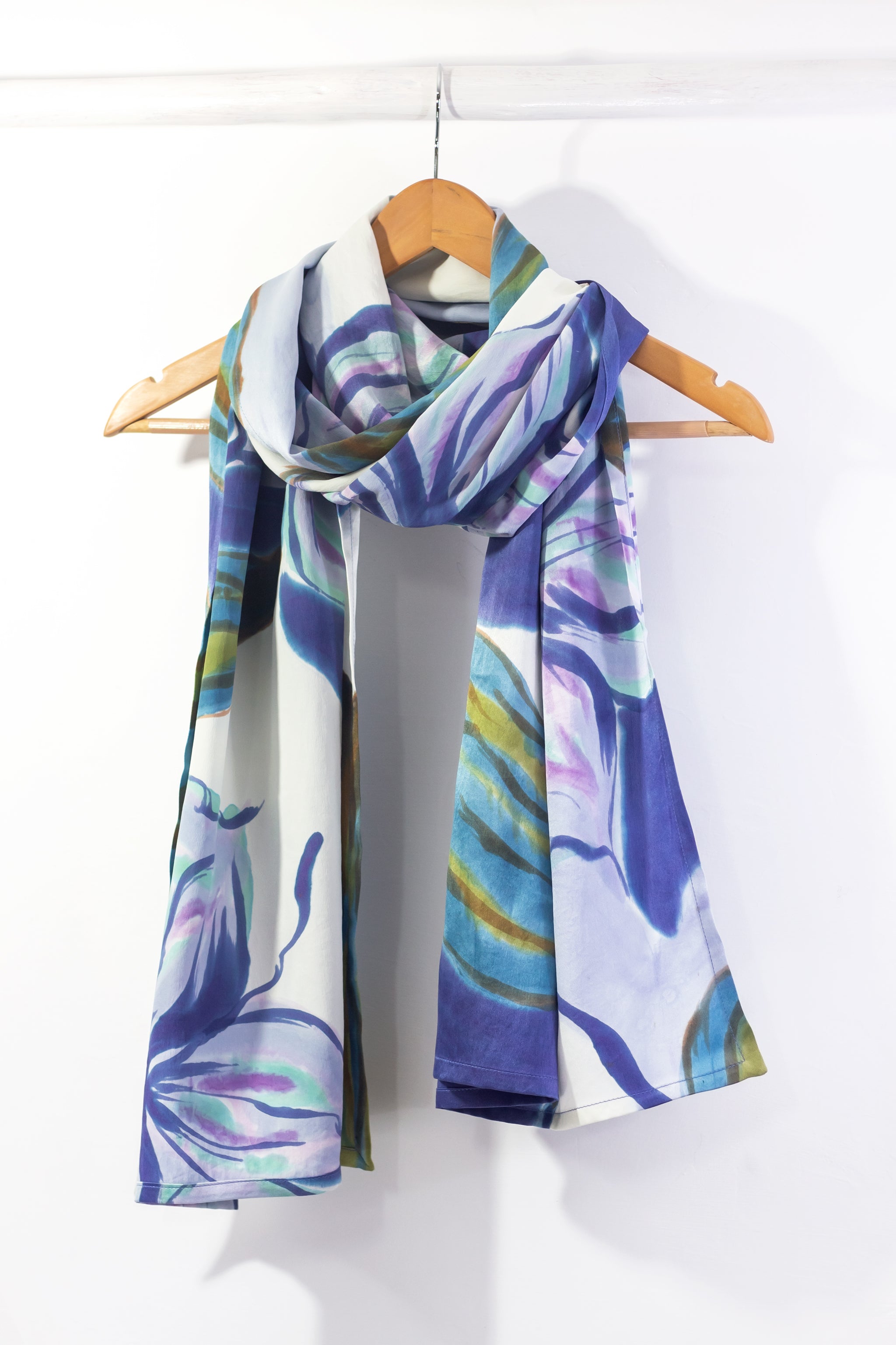 Hand Painted Silk Scarf -Blue Magnolia