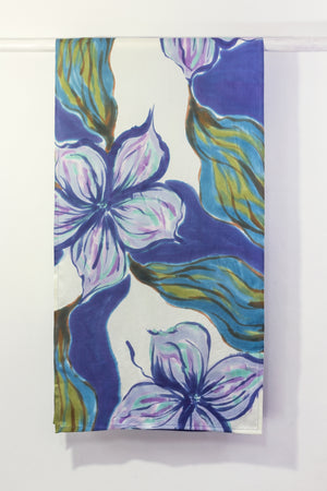 Hand Painted Silk Scarf -Blue Magnolia