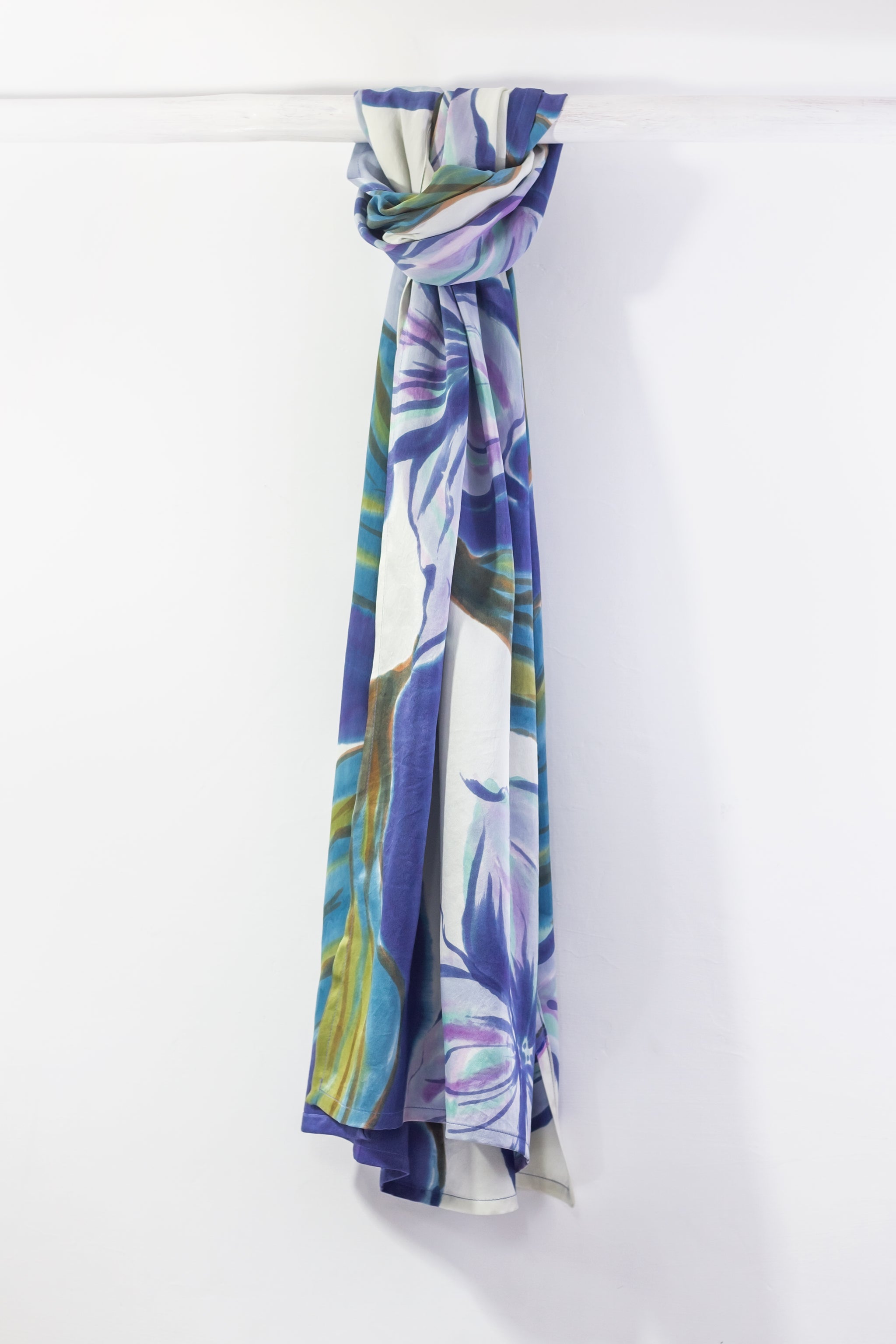 Hand Painted Silk Scarf -Blue Magnolia