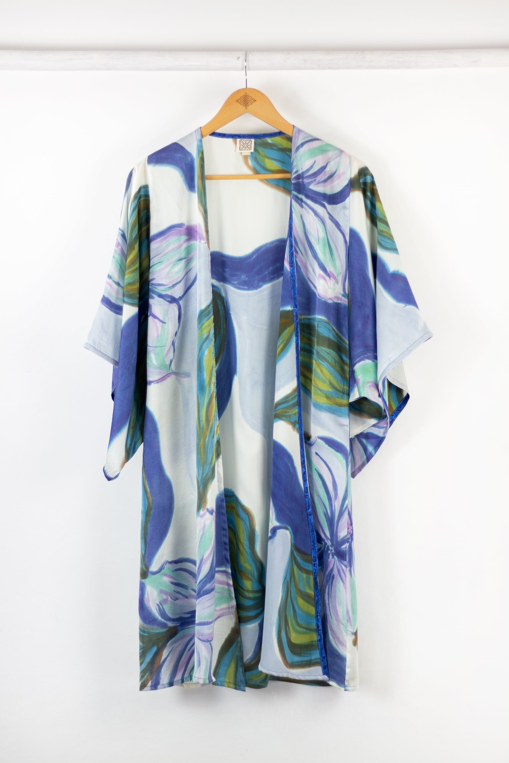 Hand Painted Silk Kimono - Blue Magnolia