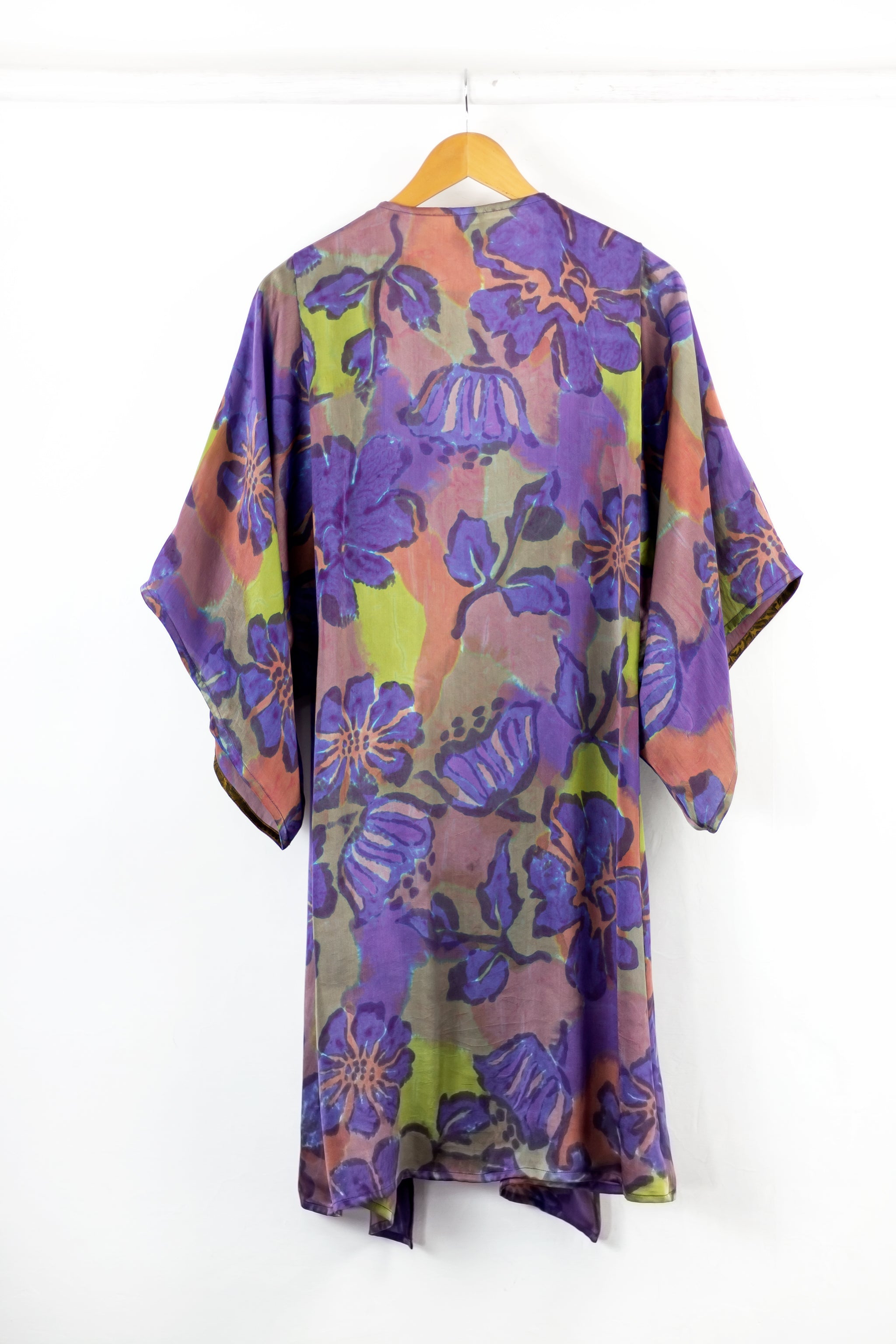 Hand Painted Silk Kimono (Mid Length) - Petuni Royal