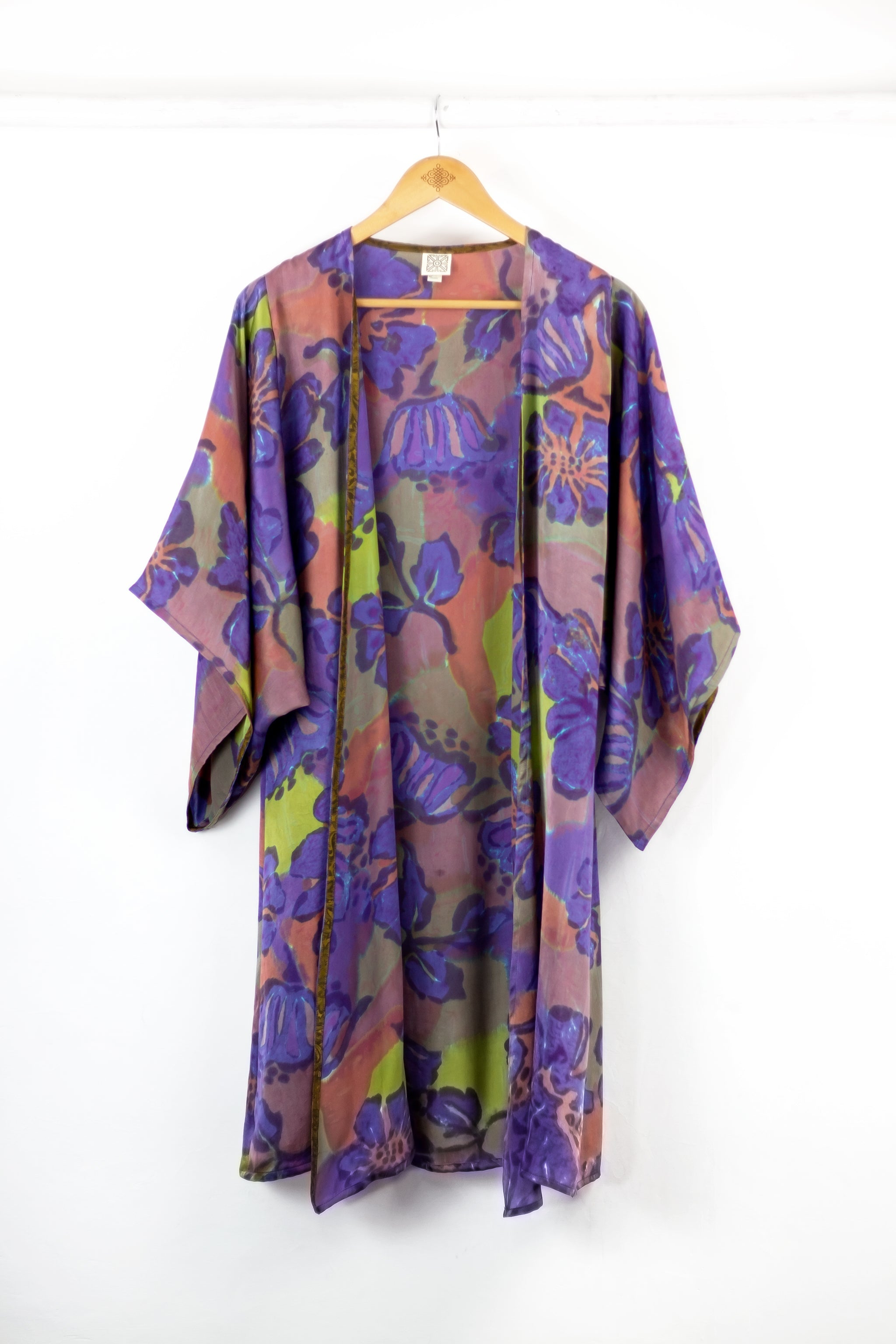 Hand Painted Silk Kimono (Mid Length) - Petuni Royal
