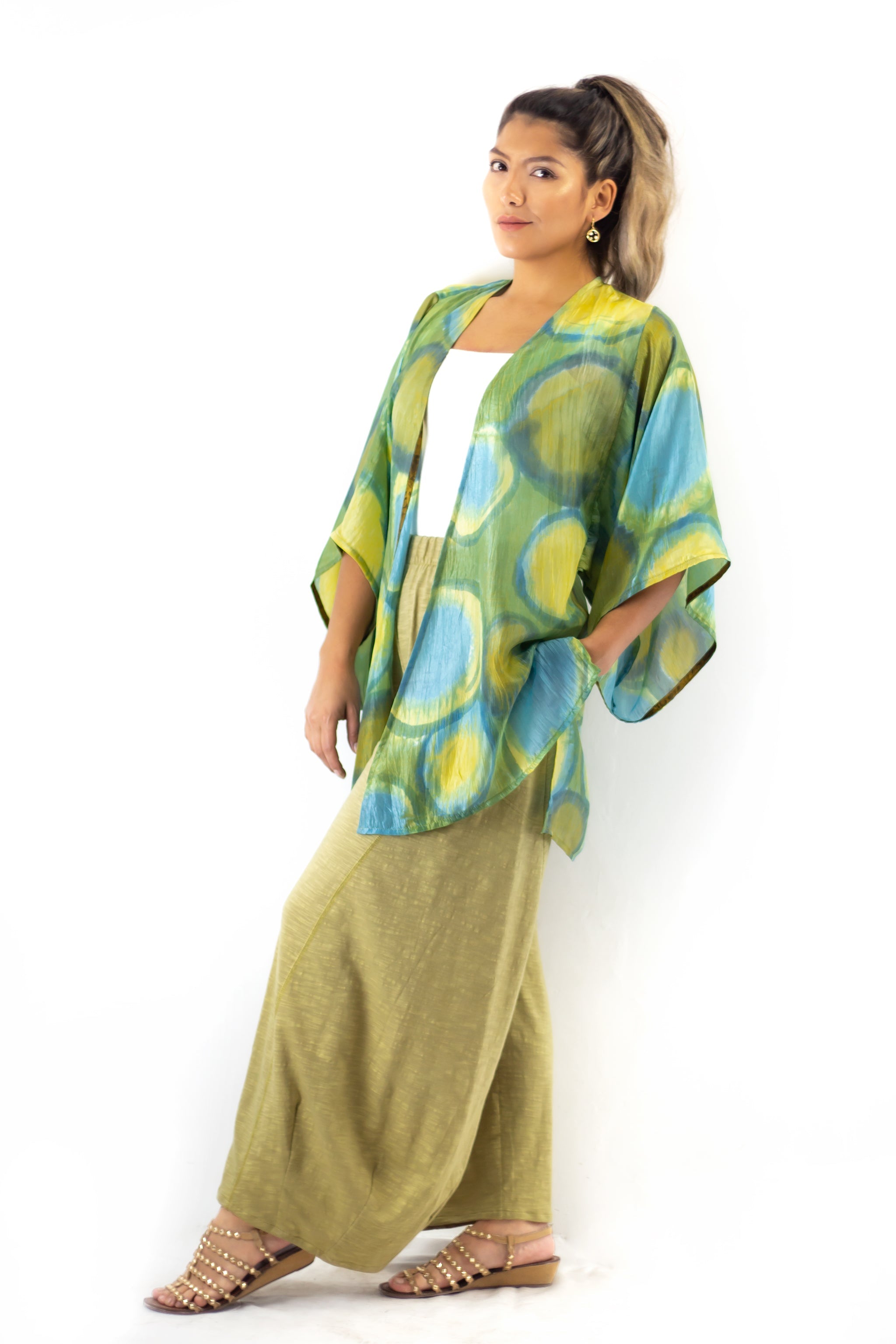 Hand Painted Short Silk Kimono 6669S - Olio