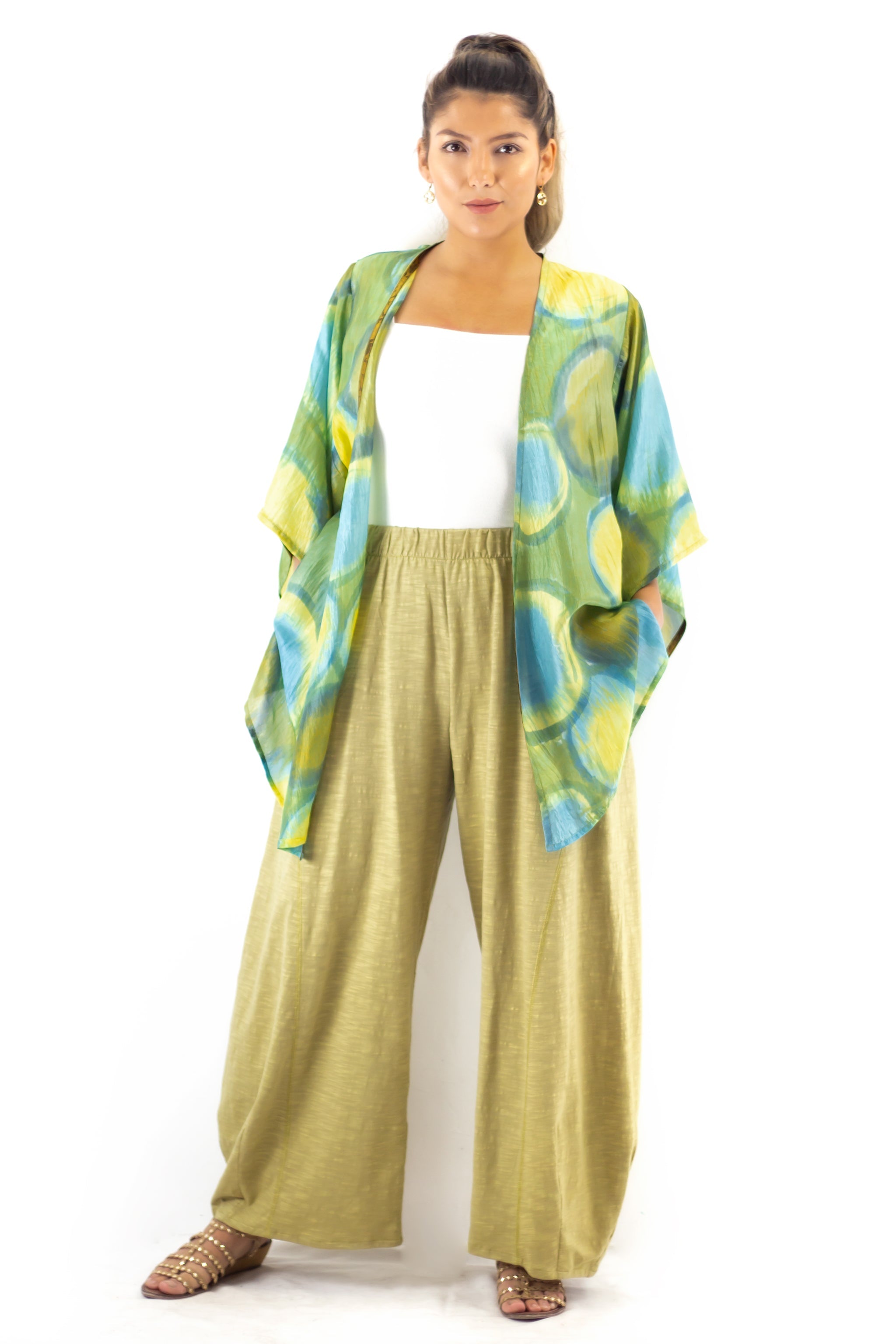 Hand Painted Short Silk Kimono 6669S - Olio