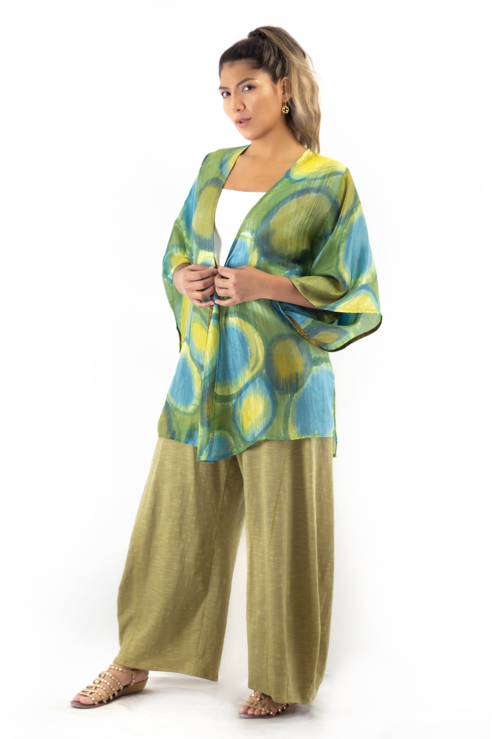 Hand Painted Short Silk Kimono 6669S - Olio