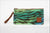     * Hand painted, leather trimmed clutch purse with the greens, blues, and neutral “Boo Verdi Blue” pattern. #1