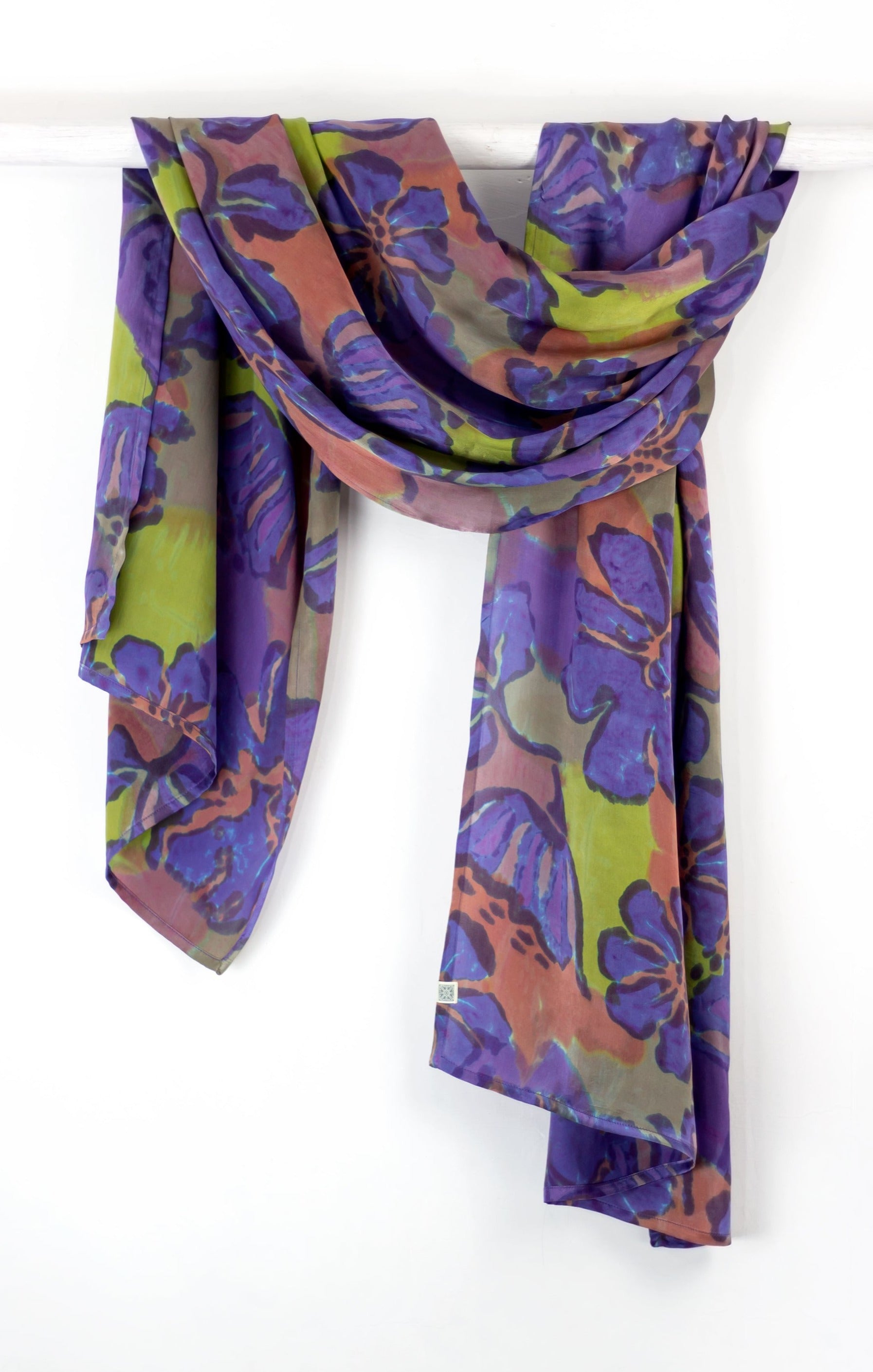 Hand Painted Silk Scarf - Petuni Royal